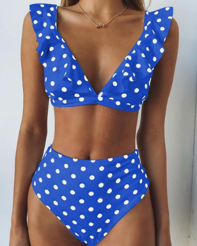 ny het Dot Floral border hög midja baddräkt Beachwear baddräkt för kvinnor