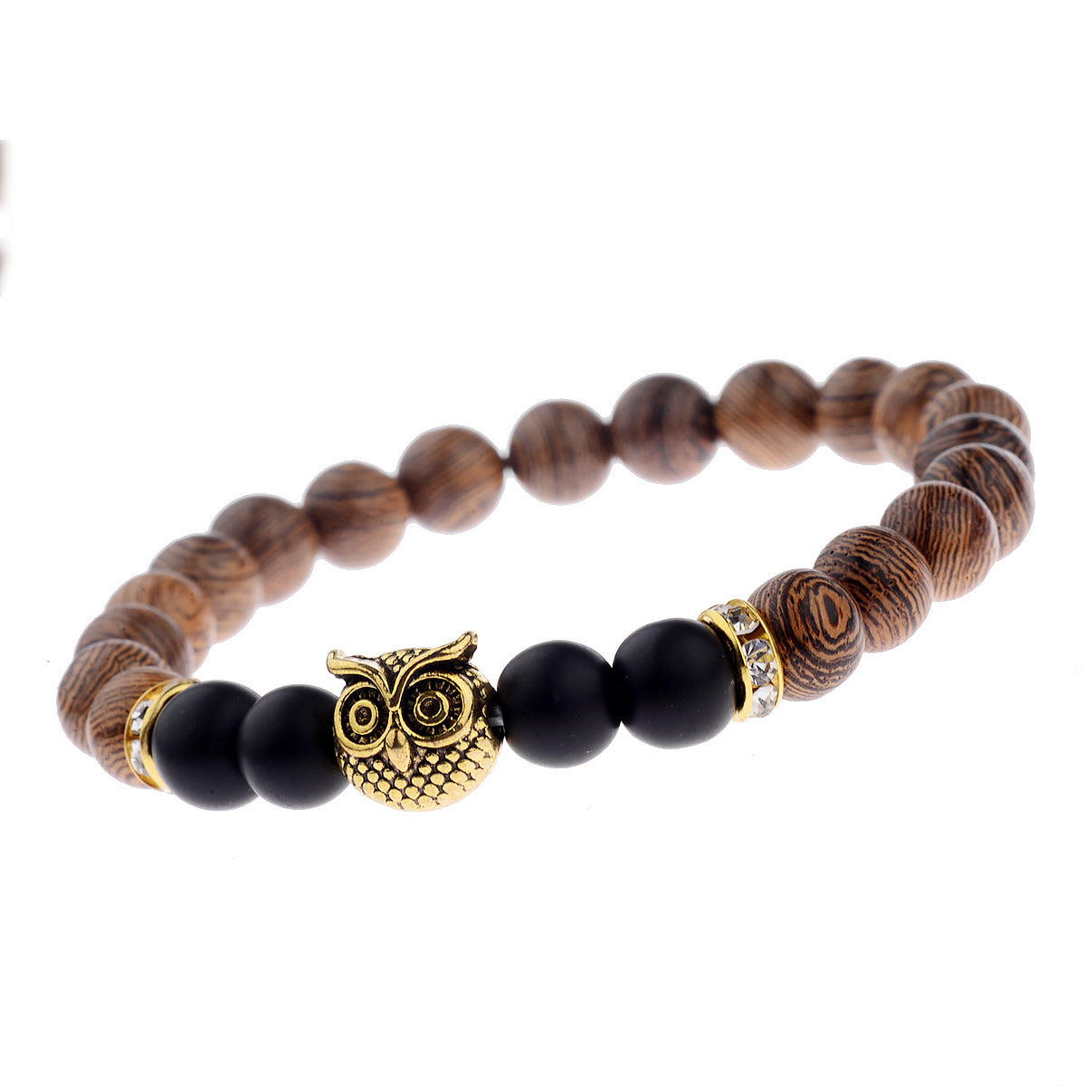 Armband med livlina i träfiber med frostad sten och uggla