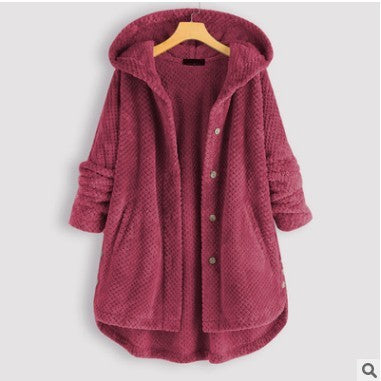 Luxurious Women's Hooded Velvet Sweatshirt Coat - Pure Color