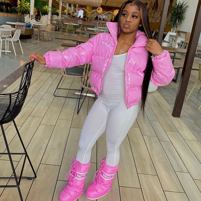 Sisterlinda Faux cuir PU Y2K bulle bouffante hiver chaud veste femmes manteaux à manches longues vêtements d'extérieur fermeture éclair décontracté mince Parkas