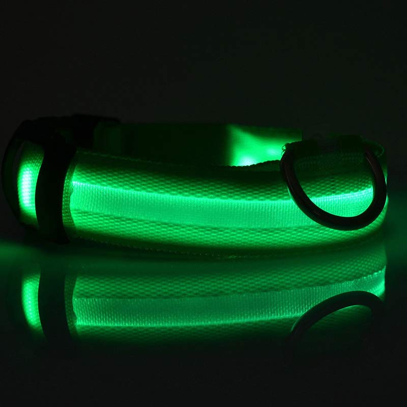 Nylon LED Hund Ljushalsband Nattsäkerhet Blinkande Glöd i mörkt Hund Kattkoppel Justerbara husdjurstillbehör