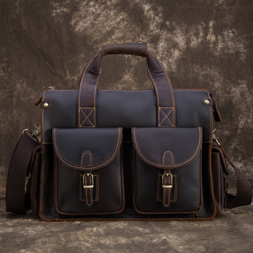 Leather men's retro portable briefcase