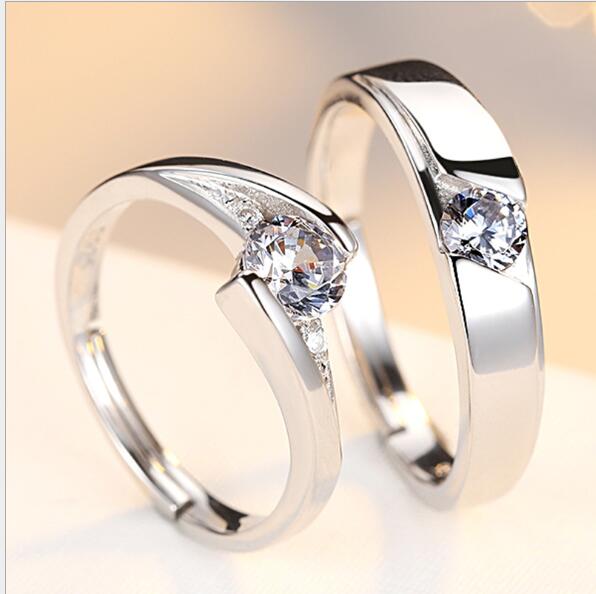 Simulation Diamond Ring Par Ringar Ett par Live 925 Silver Vigselringar för män och kvinnor Bokstäver Ringar Diamantringar