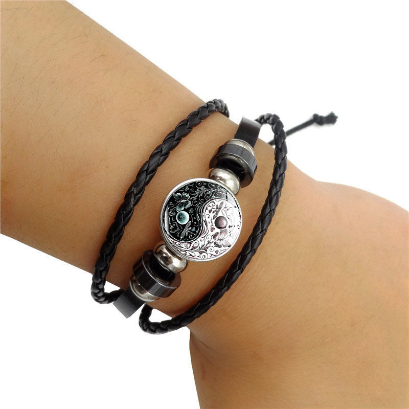 TaiYin Yang Charm Armband Flerskiktad Flätad Armband Vintage Smycken Herr Läderarmband För Kvinnor Gåva