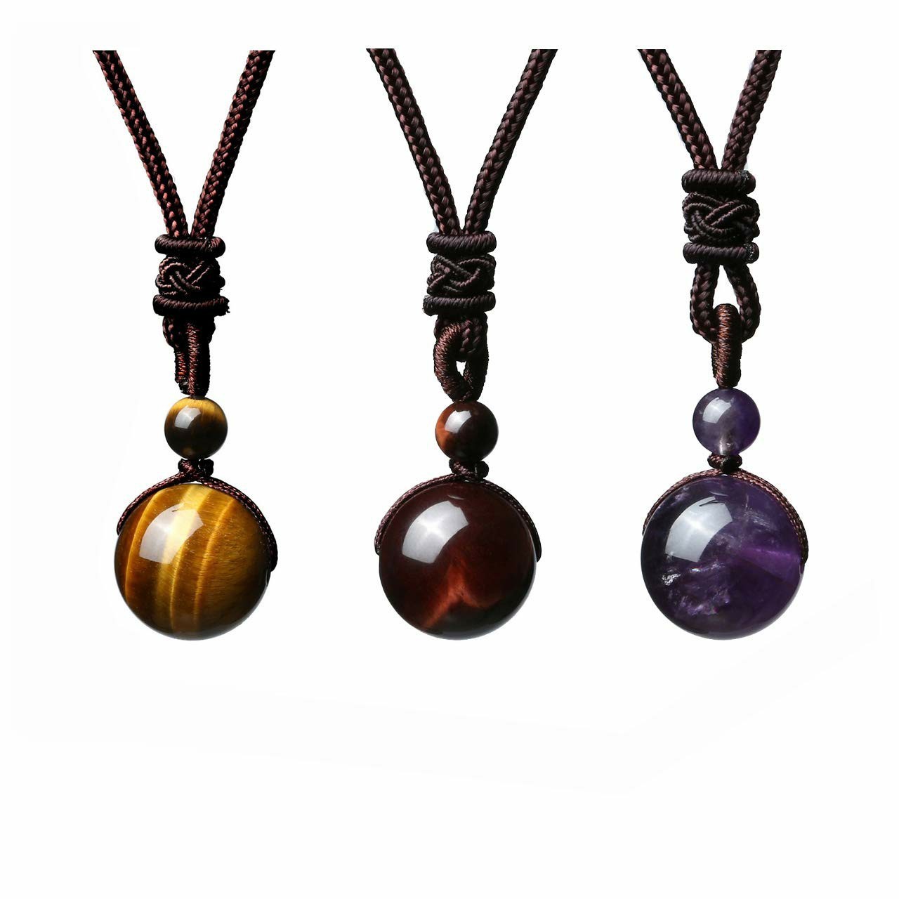 Moderiktigt 16mm Halsband med Naturlig Obsidianhänge och Ametist för Män och Kvinnor