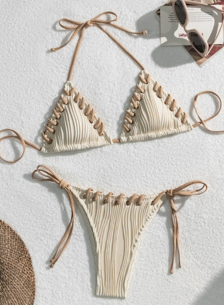New Bikini Swimsuit Sexy Solid Color Black Eye Rope