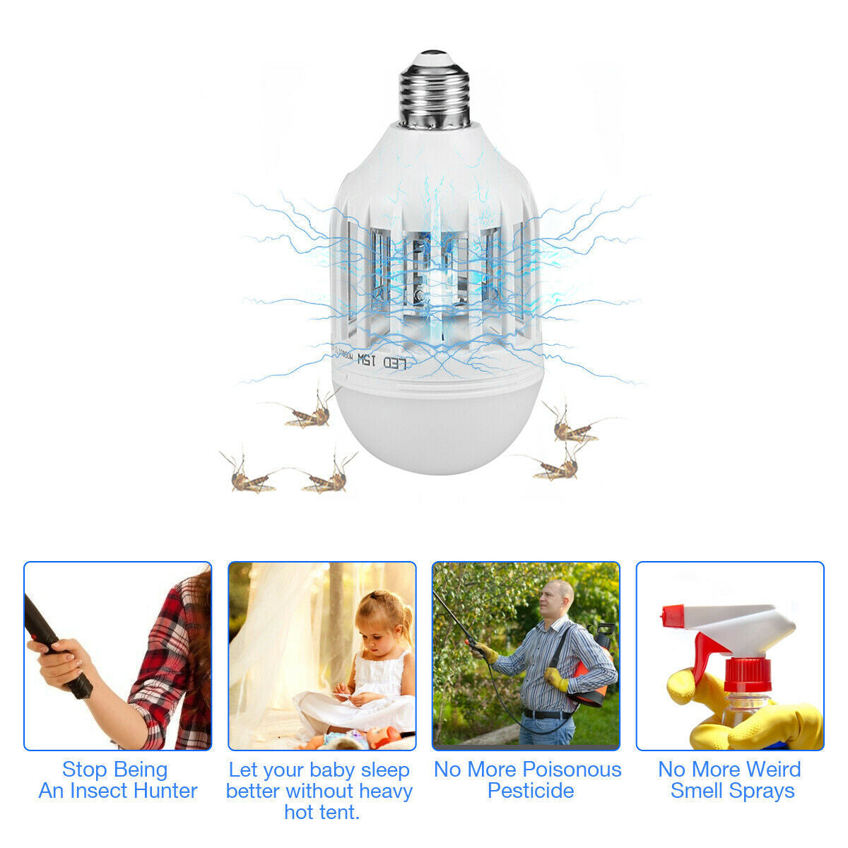 Bug Zapper ampoule moustique lampe piège à mouches tueur intérieur extérieur insecte E26 E27