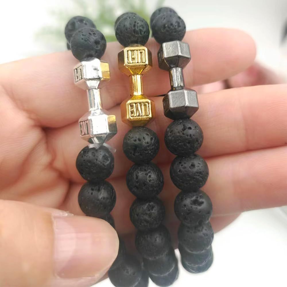 Herrsmycken Legering Metall Skivstång & Lavastenpärlor Fitness Mode Hantelarmband
