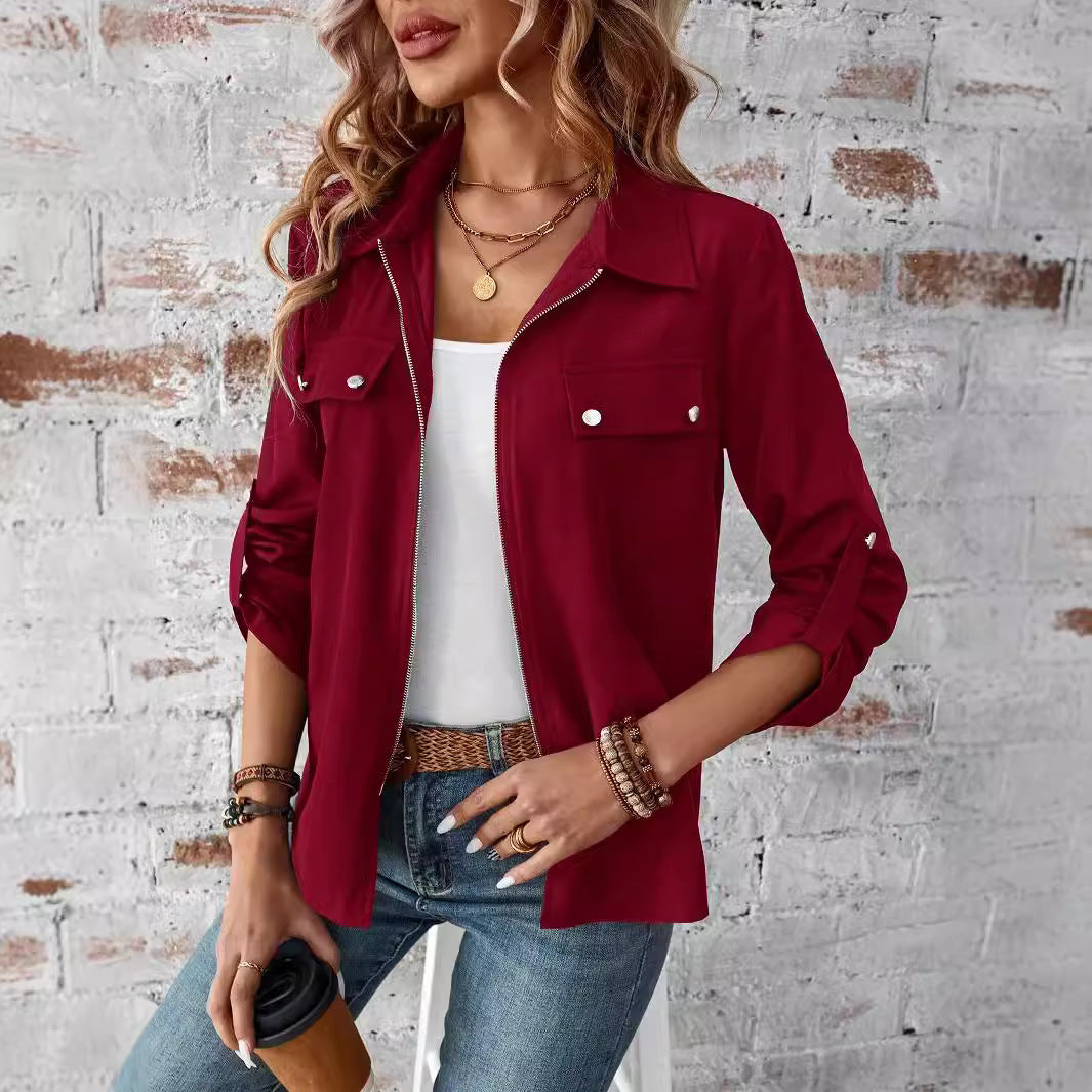 Spring, Autumn And Winter New Lapel Zipper Cardigan Outerwear