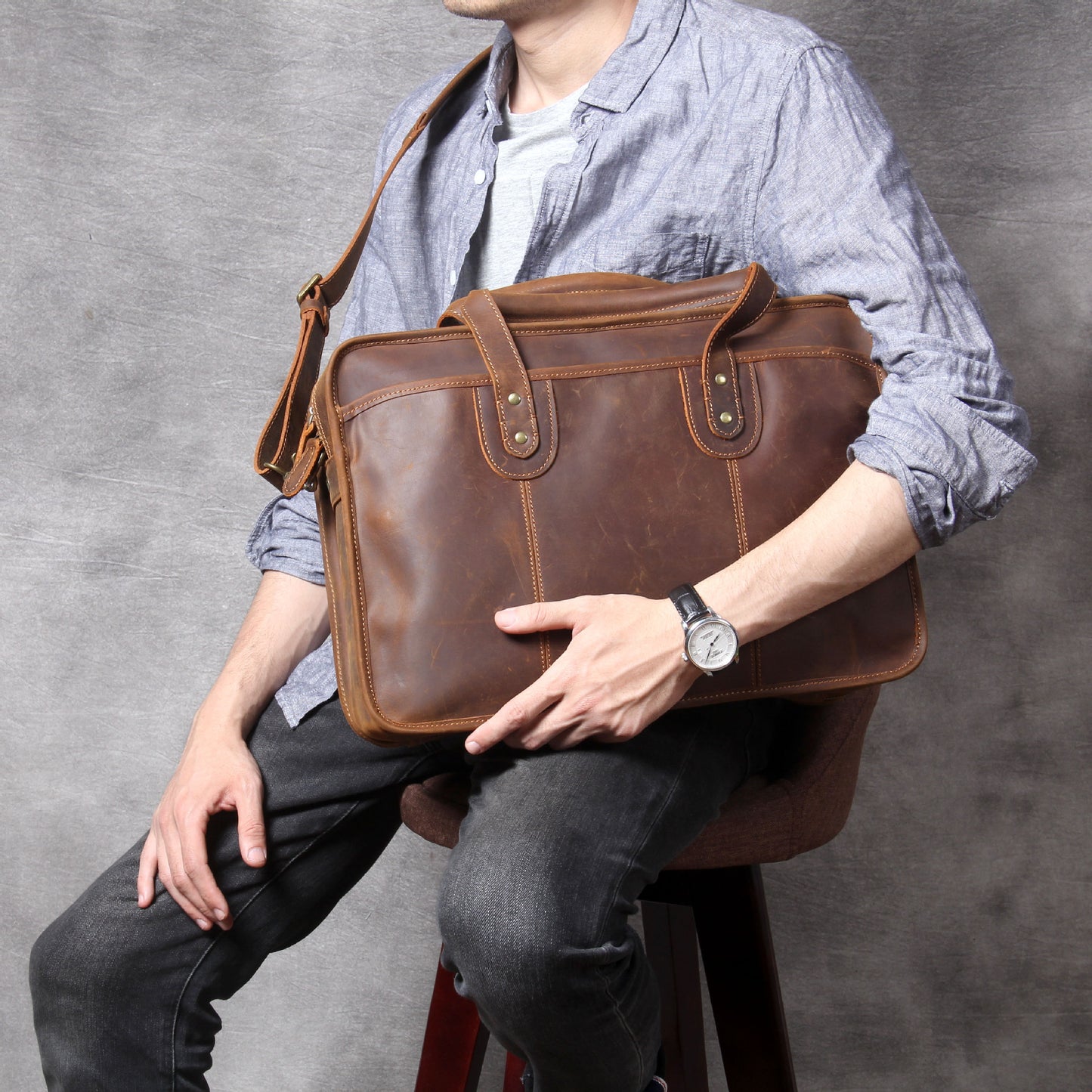 Sac pour ordinateur portable en cuir fait main pour hommes