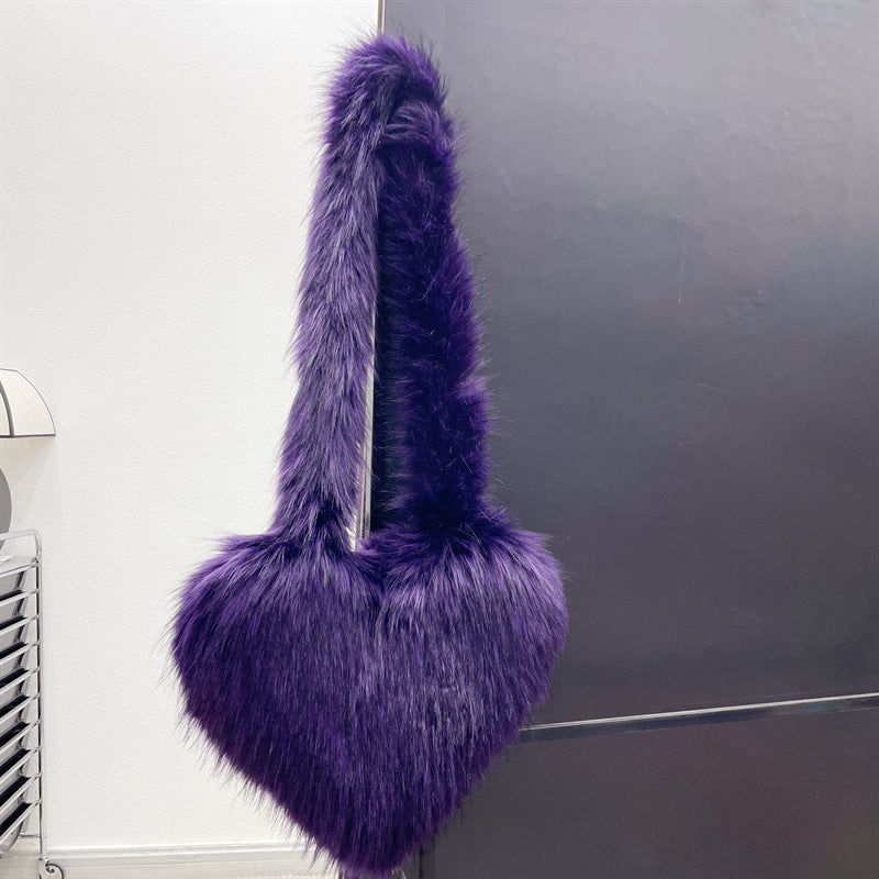 Sacs à bandoulière en polaire d'hiver pour femmes, sac à bandoulière en forme de cœur en peluche, sac d'amour de grande capacité