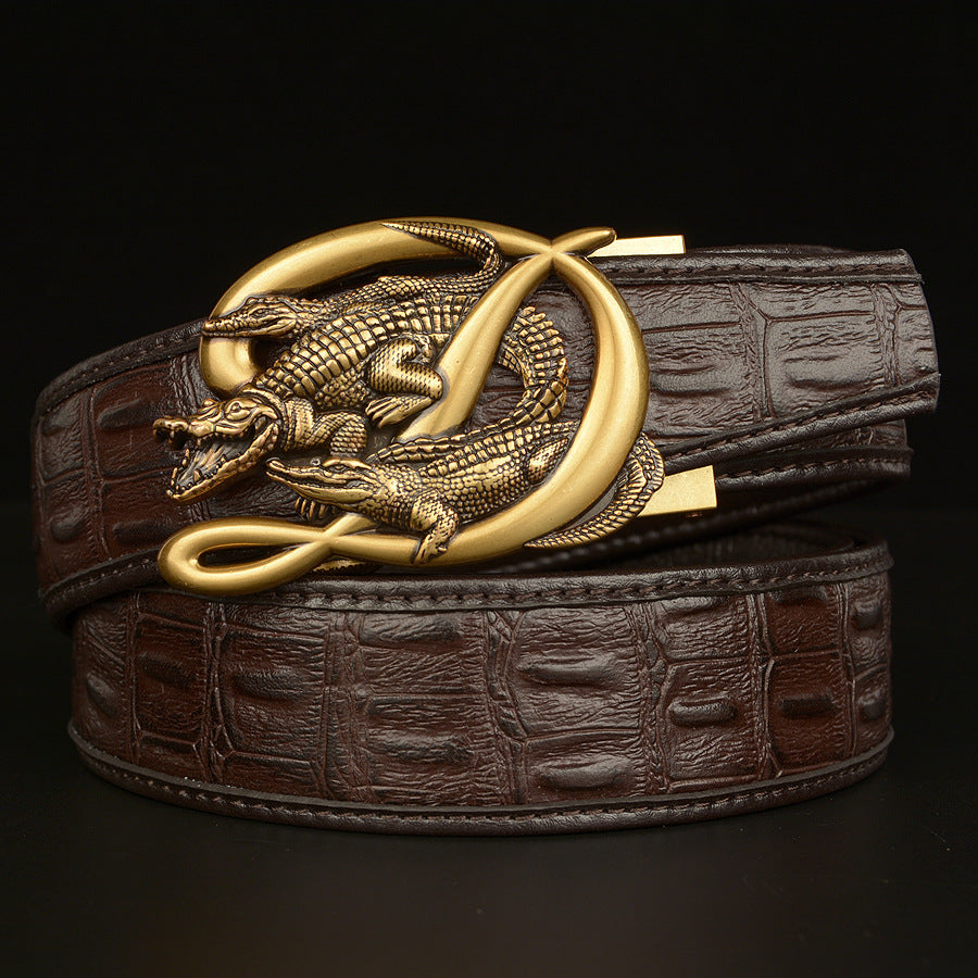 Men's Crocodile Buckle Belt Real Cowhide Automatic - Exotic Luxury