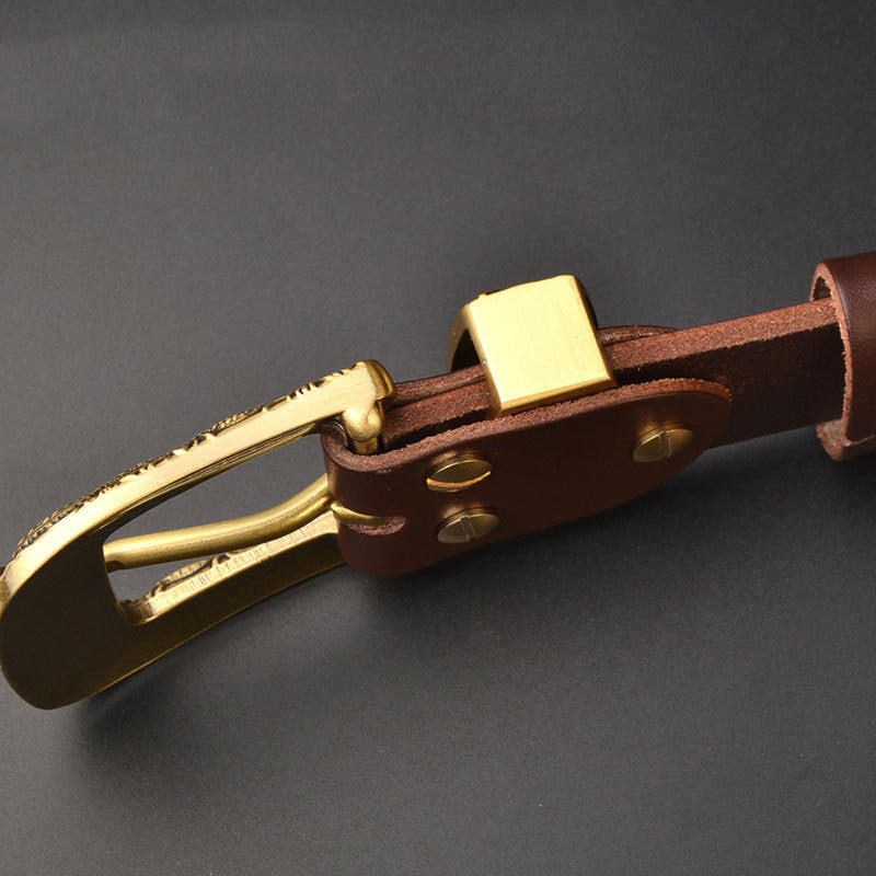 Solid Brass Belt Buckle Casual Pin Genuine Leather - Craftsman Quality