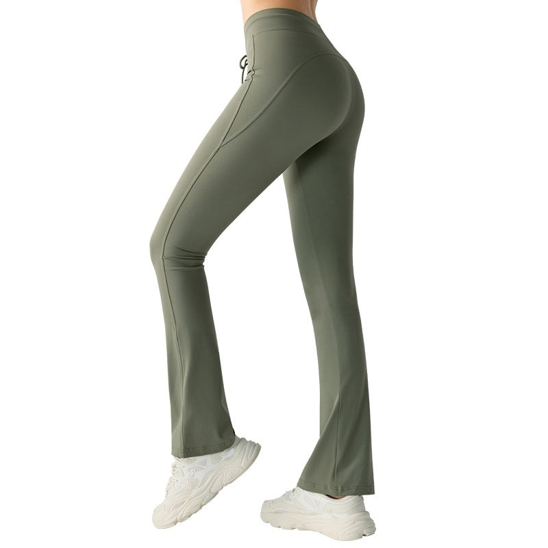 Waist Slimming And Hip Lifting Casual Yoga Pants Bilateral Pocket Yoga Bell-bottom Pants - Dual Enhancement