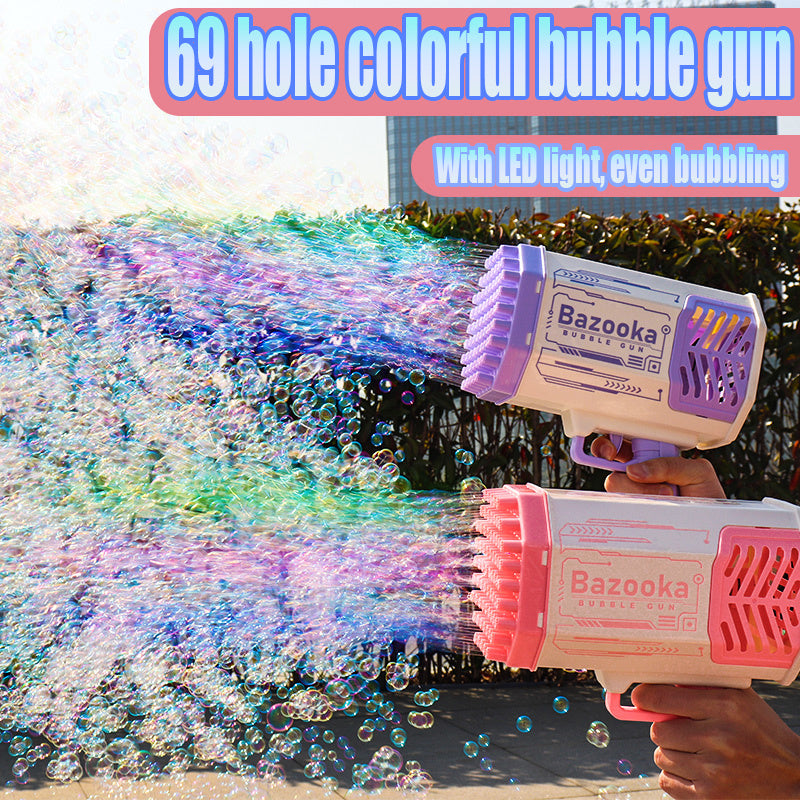 Bubble Gun Rocket 69 hål såpbubblor maskingevär form automatisk blåsare med lätta leksaker för barn Pomperos