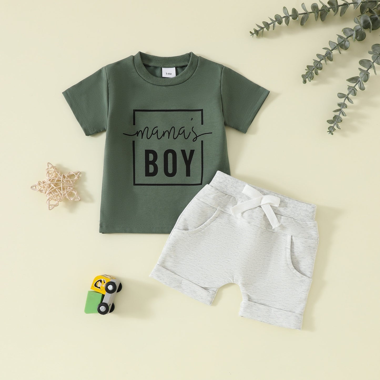 Boy's Clothing Printed Pullover Fashion Round Neck Solid Color Short Sleeve Pocket Shorts