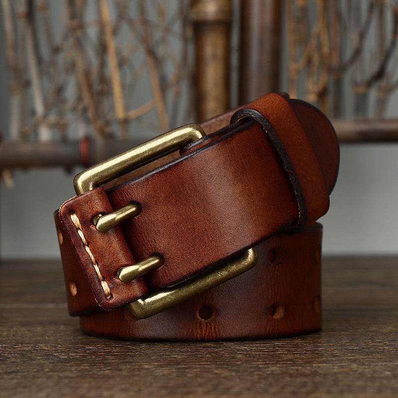Men's First Layer Cowhide Vintage Brass Buckle Belt - Timeless Heritage
