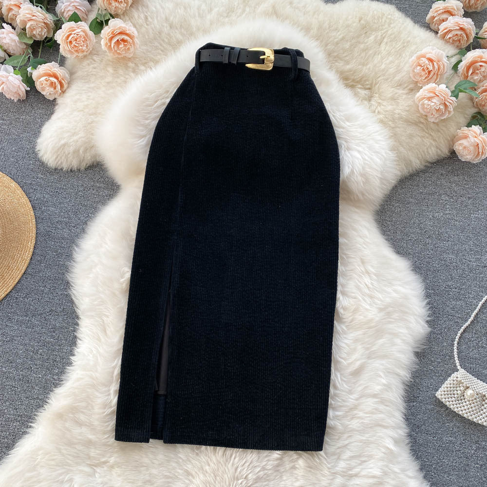 Professional A-Line Long Umbrella Skirt - High Waist Drawstring Leisure (Dark Gray/Black, XS-L, Straight Version)
