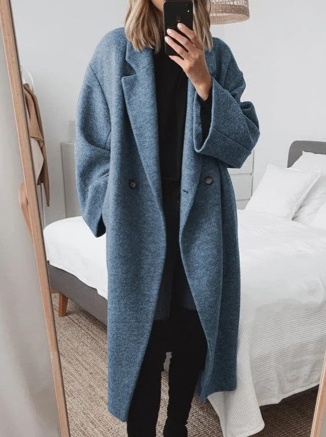 Dam flerfärgad ulltrenchcoat i flera storlekar