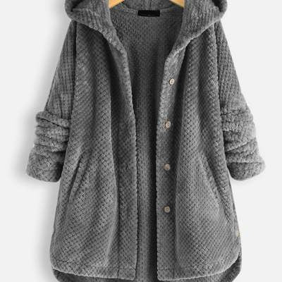 Luxurious Women's Hooded Velvet Sweatshirt Coat - Pure Color