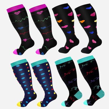Chaussettes de Compression grande taille pour hommes et femmes, chaussettes à pression, haute élasticité, chaussettes de sport, Fitness, impression, chaussettes de course