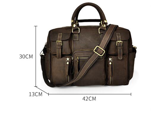 Porte-documents de grande capacité de 16 pouces pour hommes en cuir de vache première couche