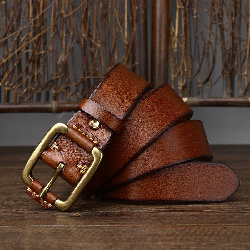 Men's Premium First Layer Cowhide Retro Brass Buckle Belt - Vintage Heritage