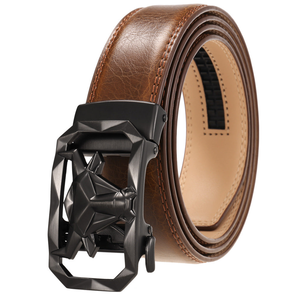 Men's Fashion Leather Belt Alloy Automatic Buckle - Style Versatility