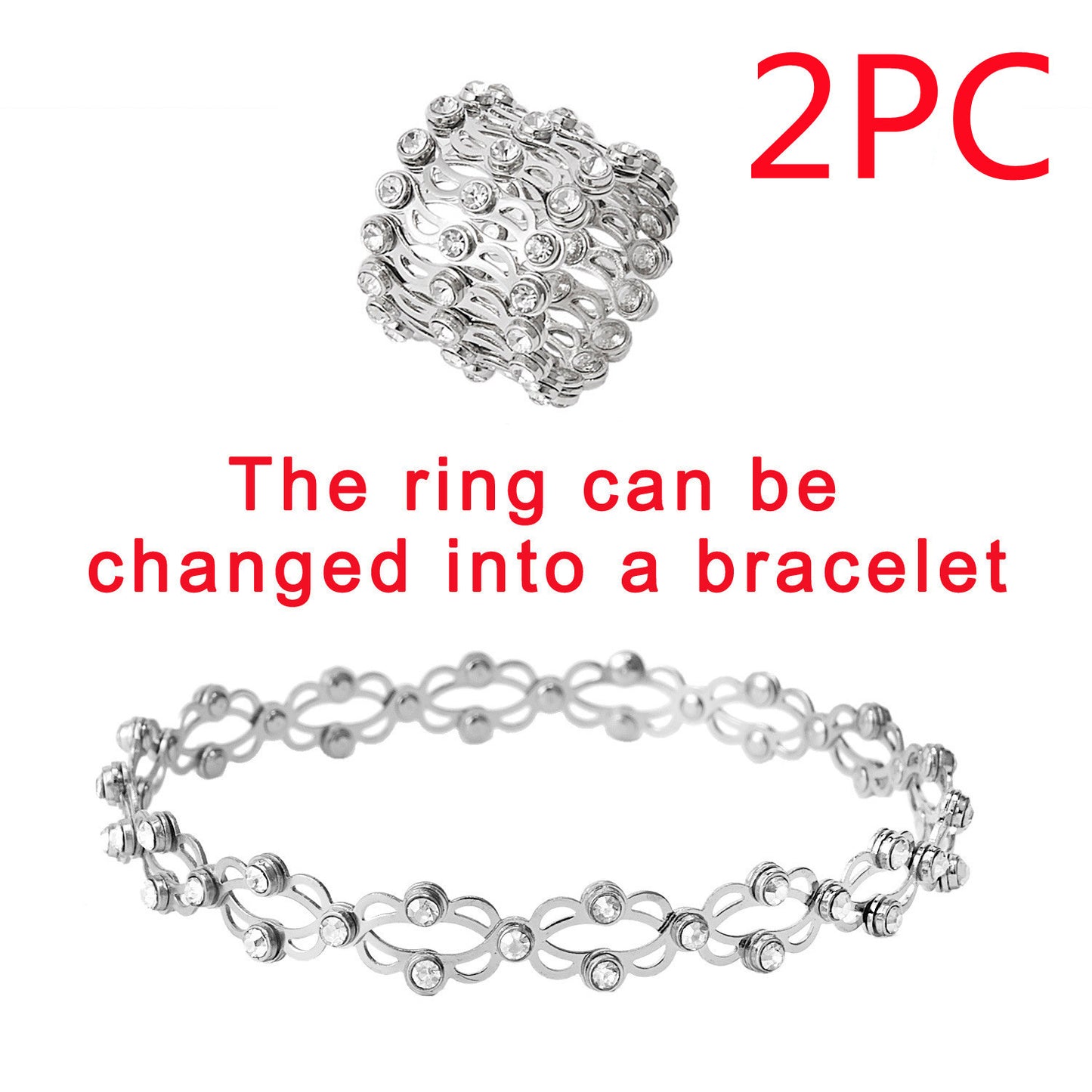 2 i 1 vikbara infällbara ringar armband magiska strass ringar deformerbara armband kvinnor i stil justerbara modesmycken