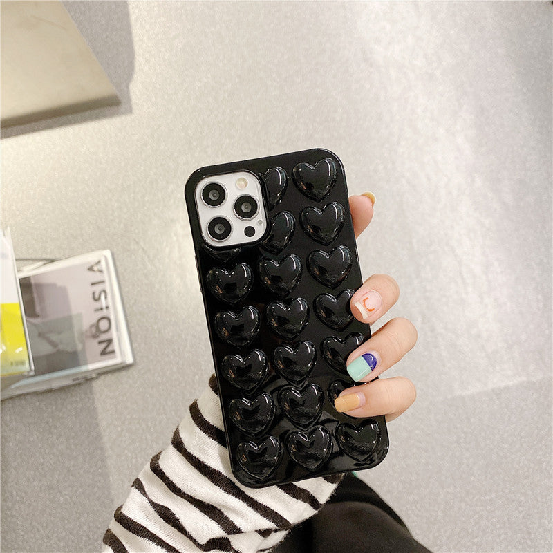 3D Love Heart Telefonfodral För iPhone X Cartoon Fodral För iPhone 7 8 6 6S Plus Mjukt TPU-skydd Bakstycke med snöre