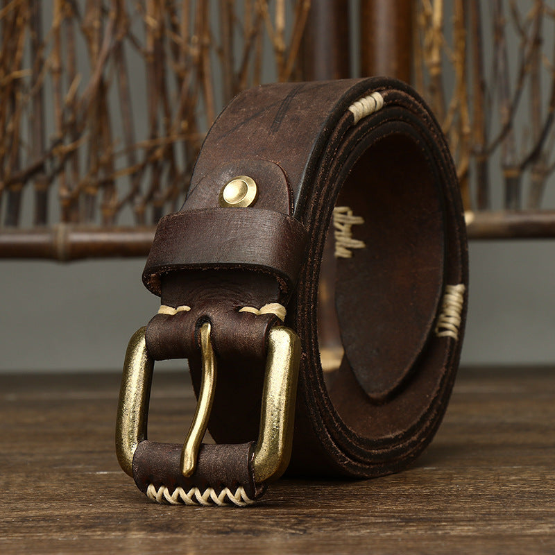 Men's Handmade Retro First Layer Cow Leather Belt - Artisan Distinction