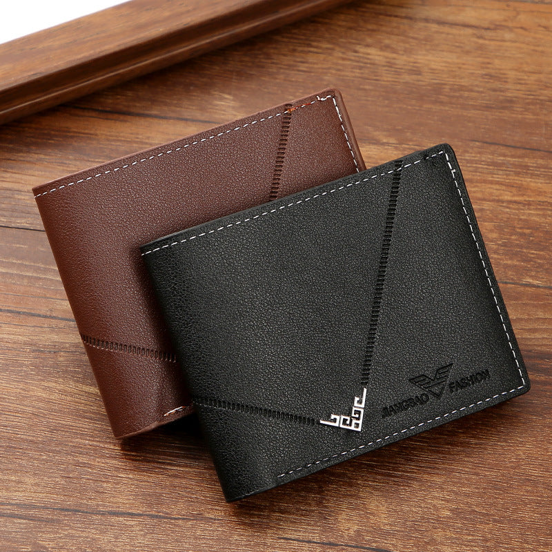 Portefeuille court à motif litchi multi-cartes pour hommes Simplicity Fashion