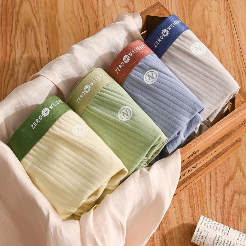 Striped Purified Cotton Men's Underwear Mid-waist Contrast Color