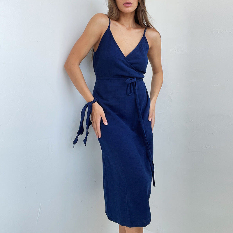 Petite robe longue fendue au dos ouvert pour femme