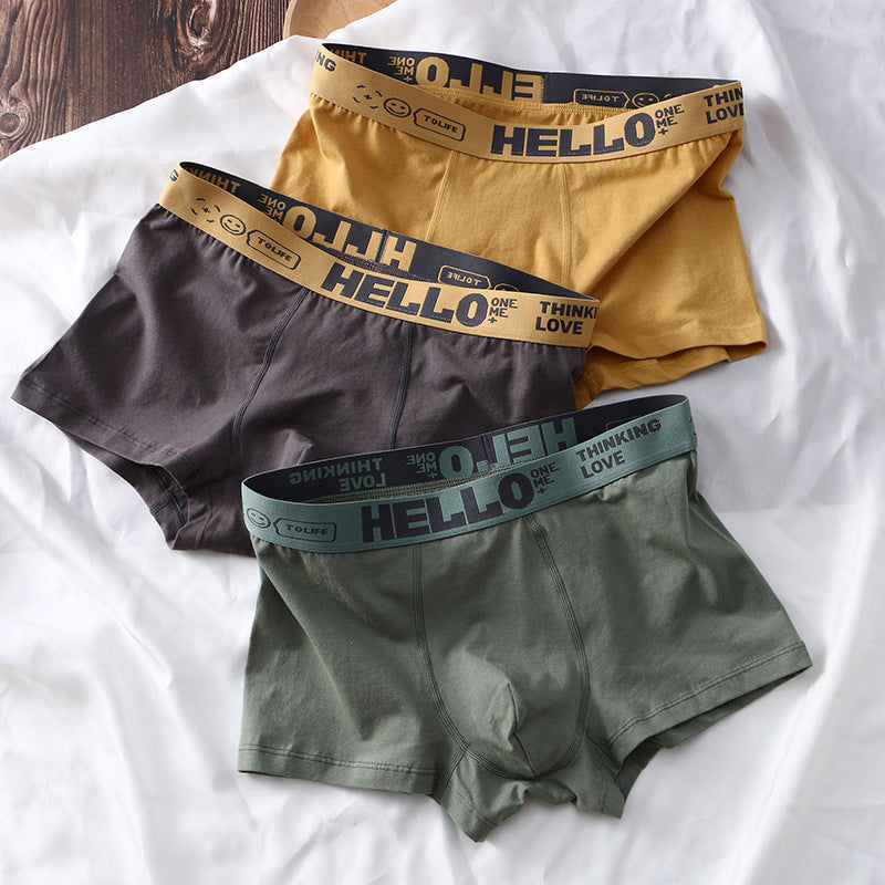 Men's Solid Color Cotton Mid-waist Breathable Boxer Pants With Skin Feeling