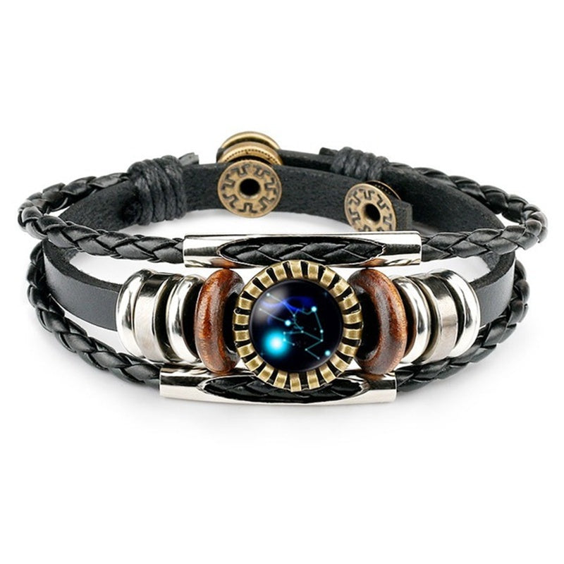 Stjärnteckenarmband för kvinnor och män, 12 stjärnbilder, pärlbesatta handvävda PU-läderarmband