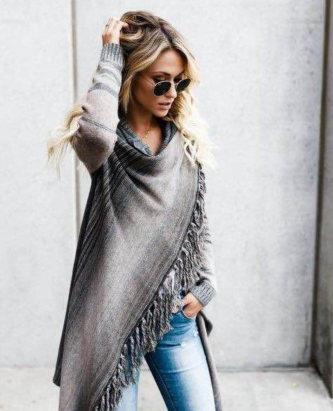 Mid-Length Slim Fashion Tassel Striped Jacket Sweaters