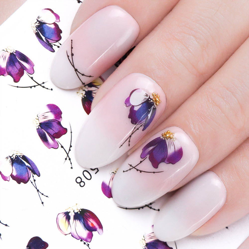 Butterfly Flower Water Transfer Nail Decals - JISTZ508 Design | 6.4x5.3cm Professional