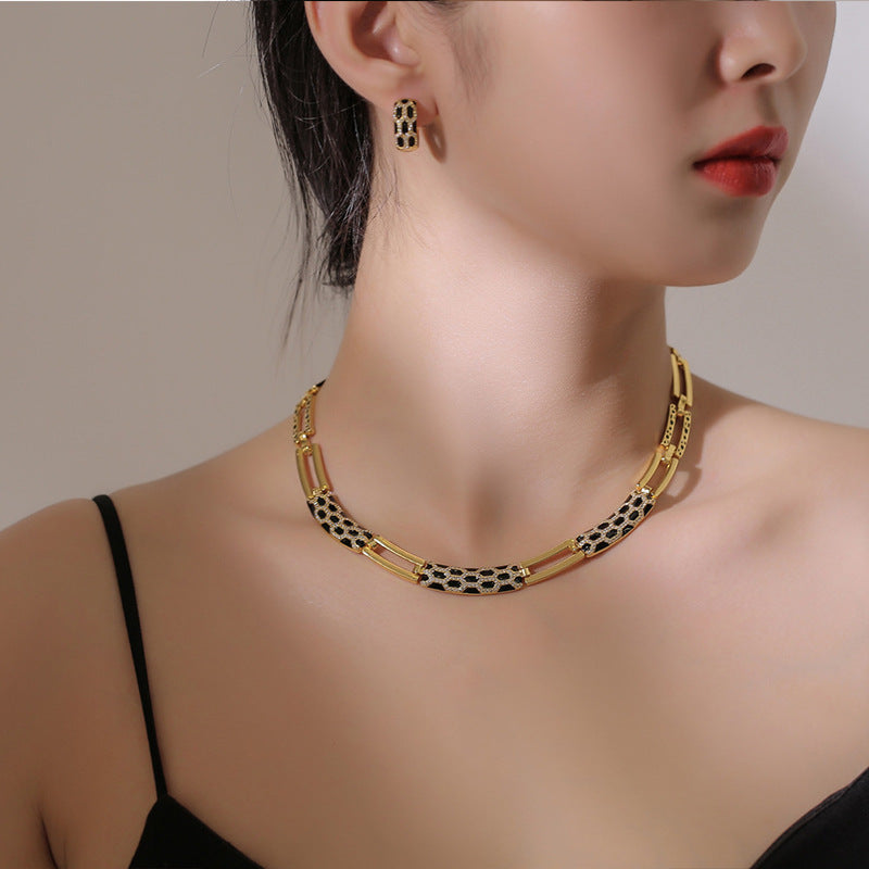 New Korean Style Diamond Earring Necklace Set - Elegant Design