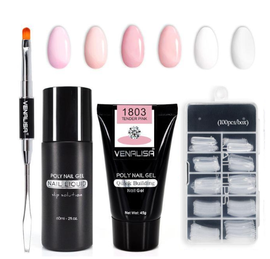 Venalisa Poly Nail Gel Kit - 45g 75ml 100pcs Complete System | Double-Head Phototherapy Builder