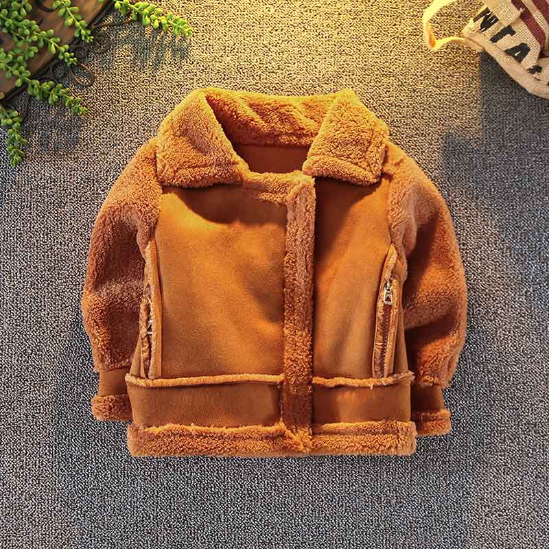 Veste enfant courte marron à manches longues