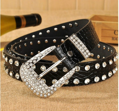 Rhinestone-Embellished Wide Belt - Sparkling Glamour