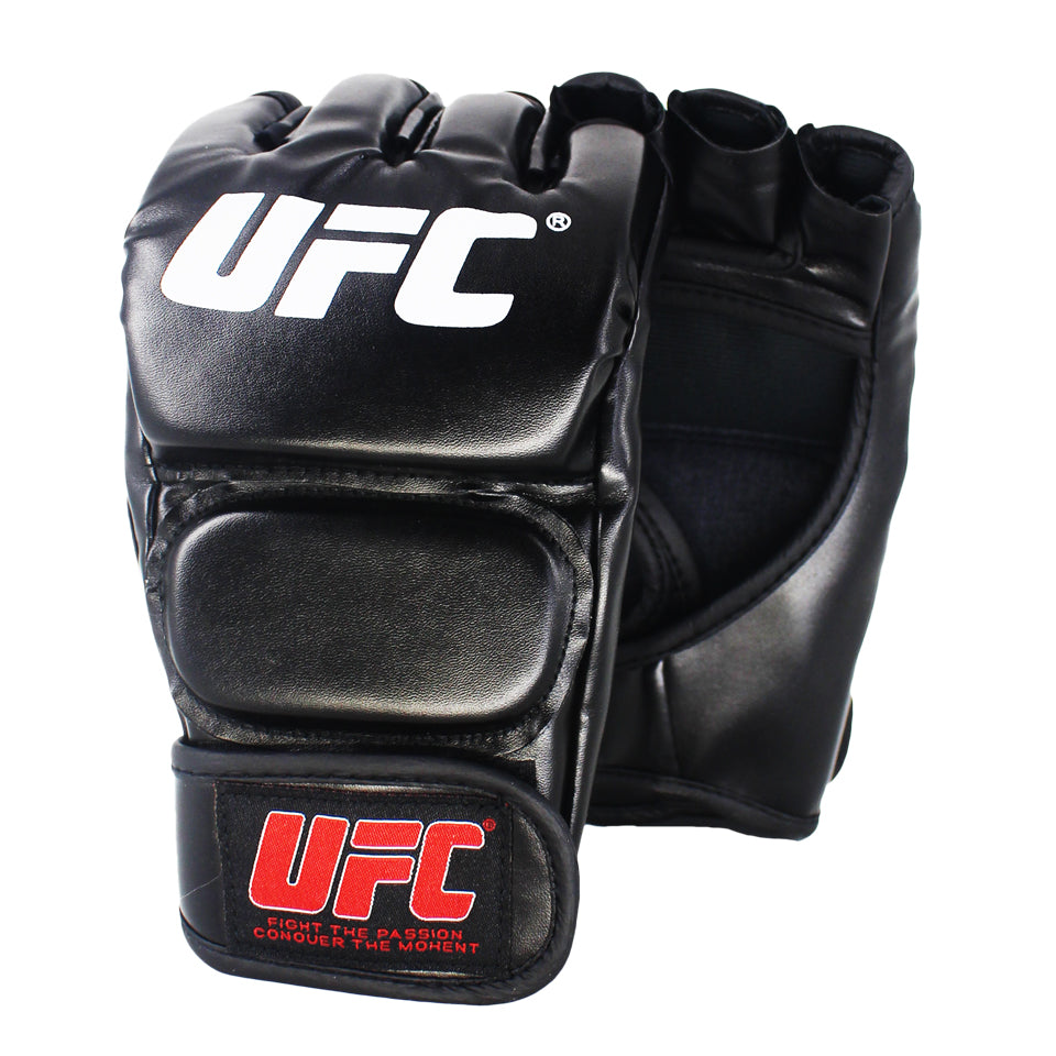 Professional Boxing Gloves - Leather Construction (Black, Adult Size, MMA Training)