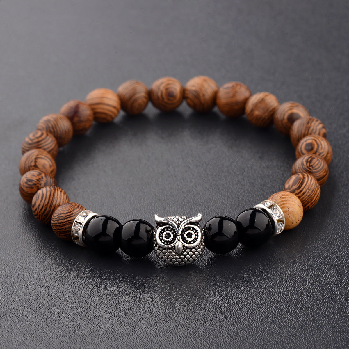 Armband med livlina i träfiber med frostad sten och uggla