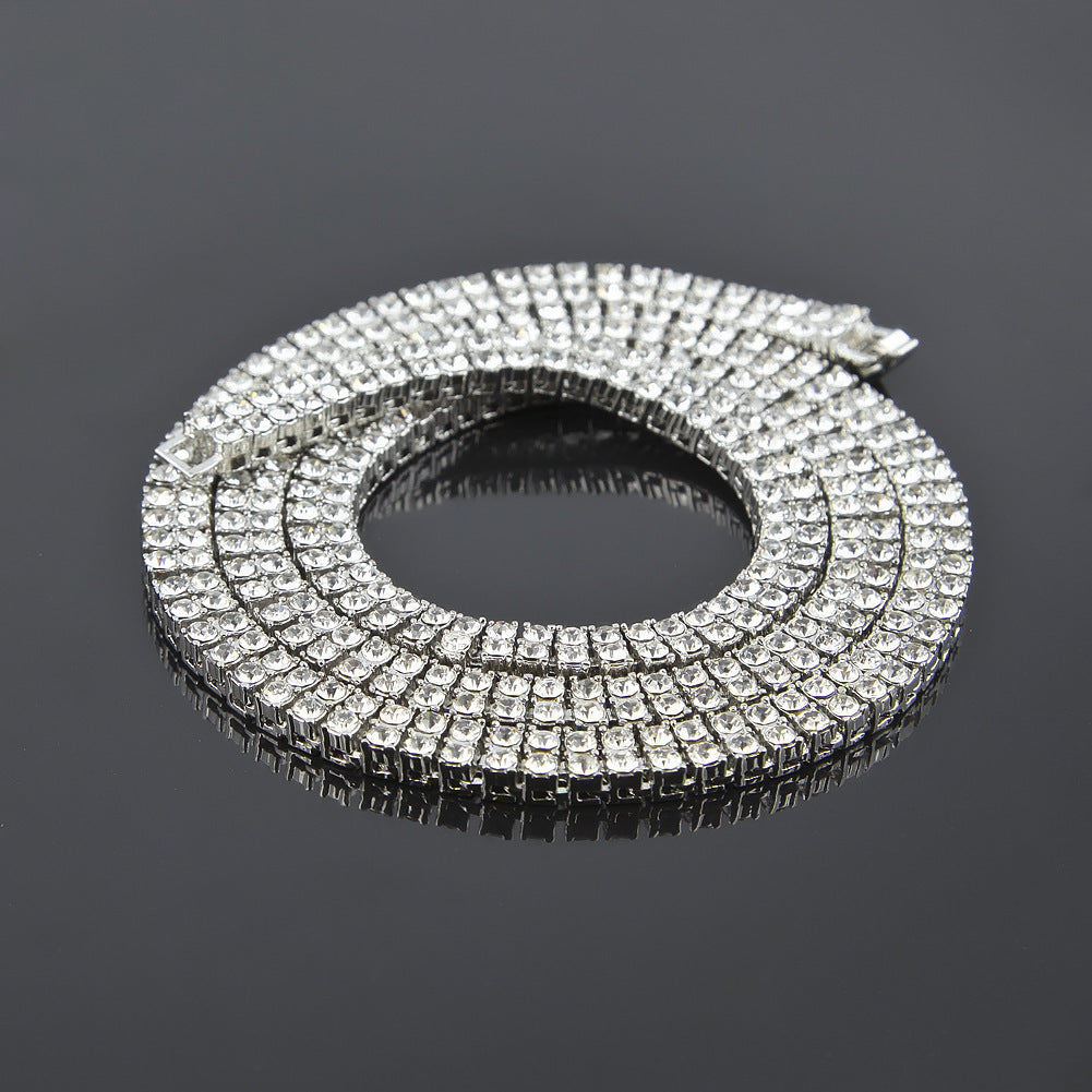 Collier Hip Hop à 2 rangées de diamants en alliage