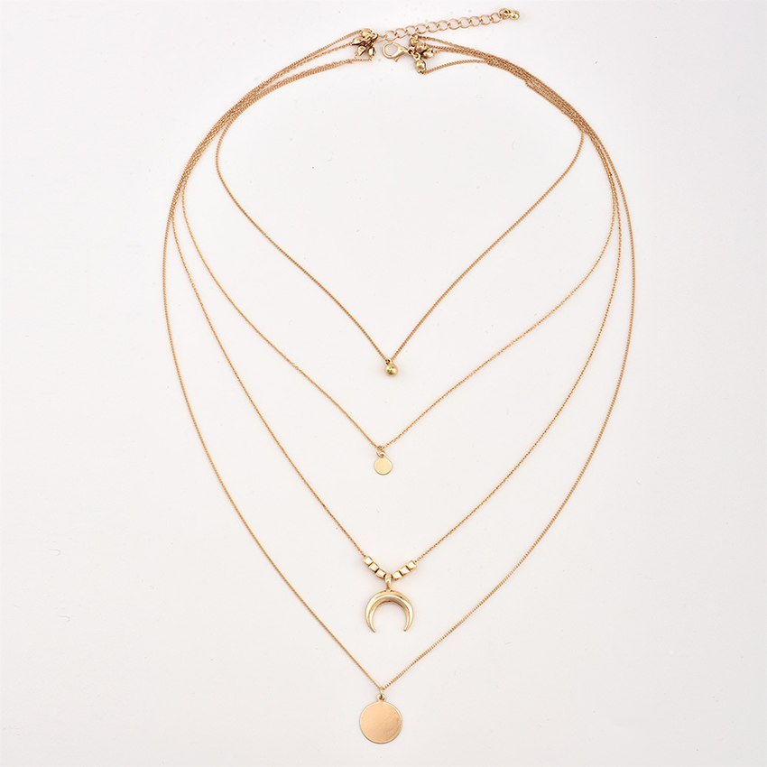 Multi-Layer Moon Pendant Necklace for Women Bohemian Wafer Elegant Necklace