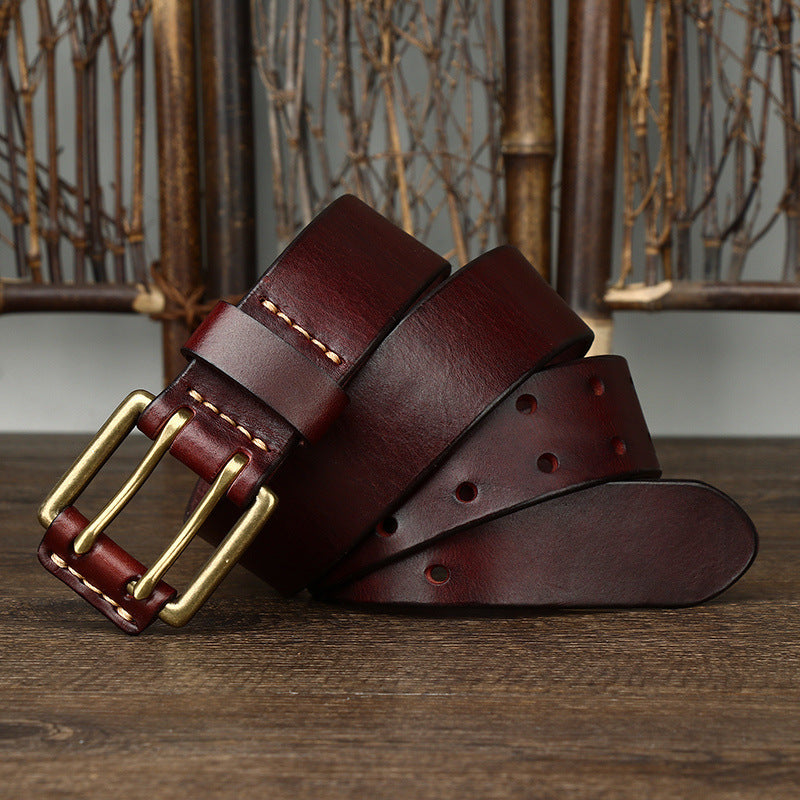 Men's First Layer Cowhide Vintage Brass Buckle Belt - Timeless Heritage