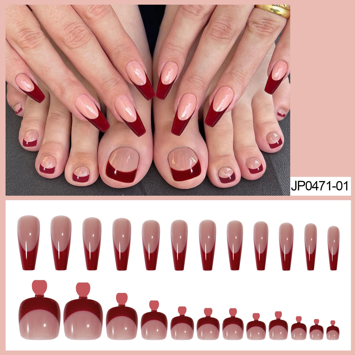 Bright Red Nail Patch Set - 24 Pieces - Hand & Foot Application - Complete Kit with Tools - Professional Nail Art