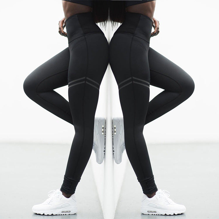 Pantalon de yoga extensible à rayures transfrontalières, taille haute, couleur unie, pantalon de fitness à neuf points