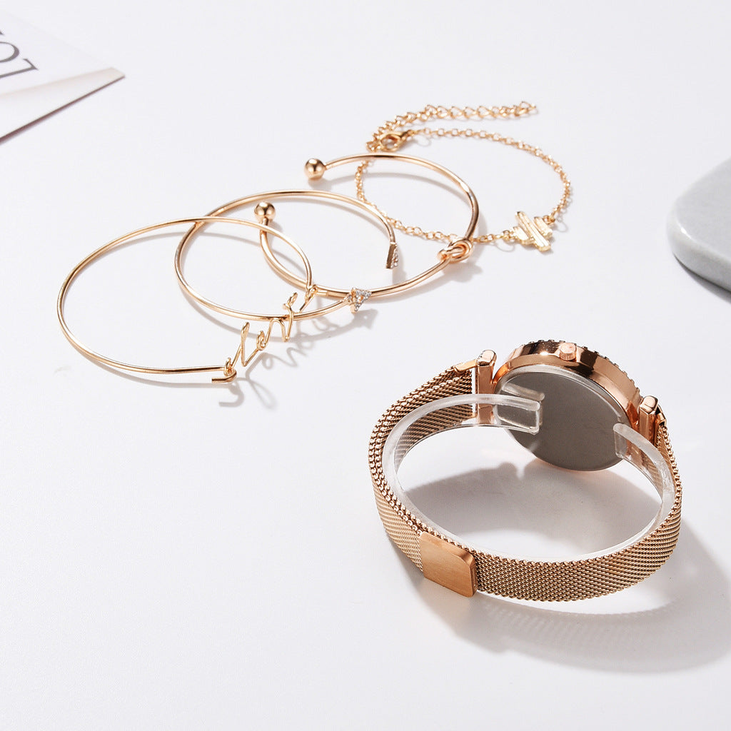 Montres ciel étoilé pour femmes, boucle magnétique, Bracelet à la mode, chiffres romains, horloge Simple, cadeau